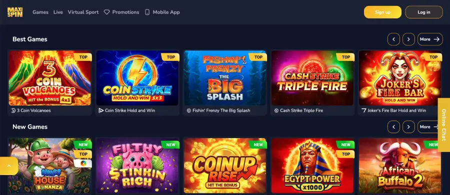Maxispin casino withdrawal page showing payout request form and payment options
